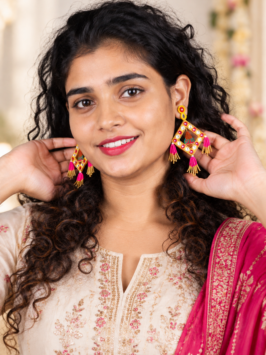 Rangoli Mirror Tassel Statement Earrings