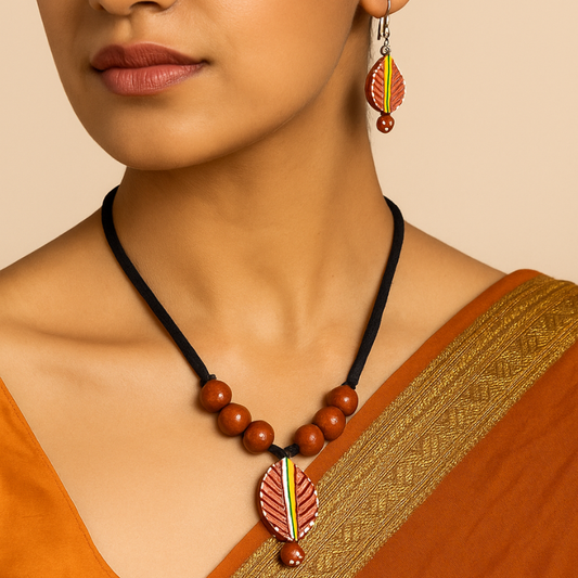 Rajvi's Handcrafted brown terracotta necklace set