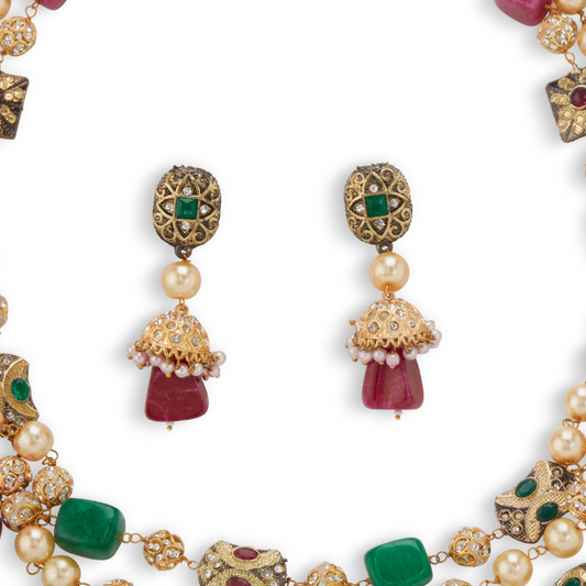 Multicolor Kundan Beaded Necklace Set with Earrings – Handcrafted Bridal & Festive Jewelry