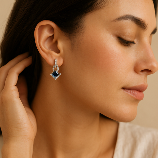 Midnight Sapphire Charm 925 Silver Earrings