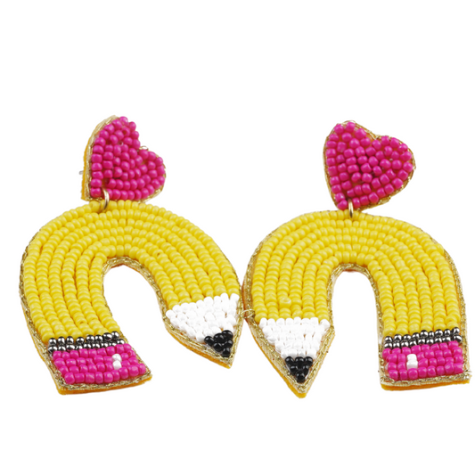 Pencil Love Handmade Beaded Earrings – Quirky Back-to-School Statement Jewelry
