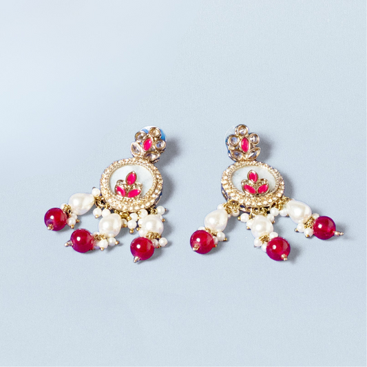 Chandrika Red & White Meenakari Kundan Necklace Set with Earrings - Bridal Kundan Set