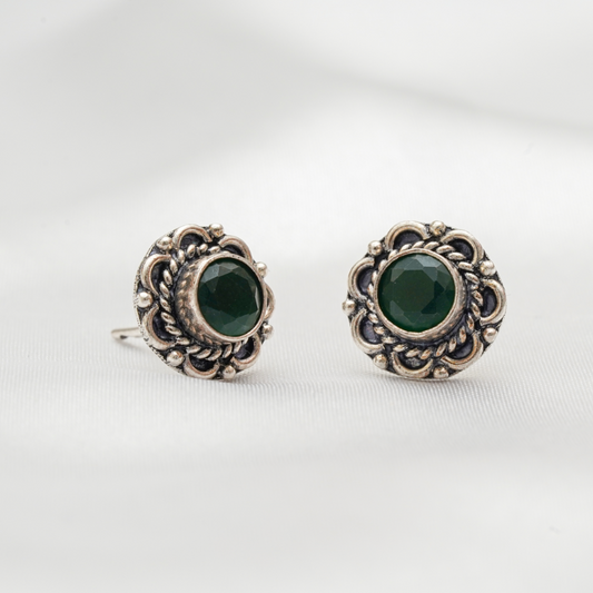 Vintage Green Onyx Silver Studs (925 Silver)