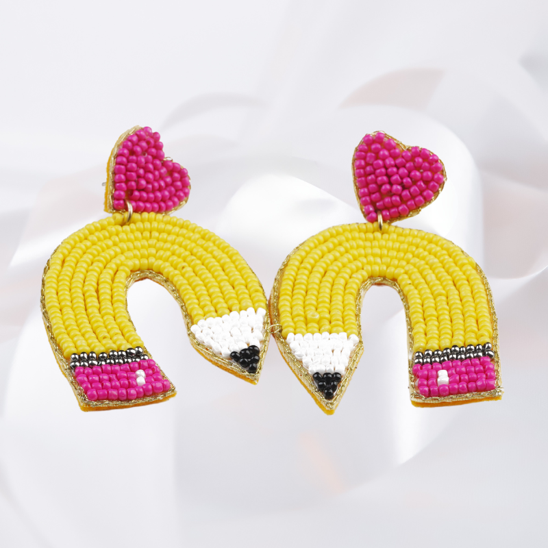 Pencil Love Handmade Beaded Earrings – Quirky Back-to-School Statement Jewelry