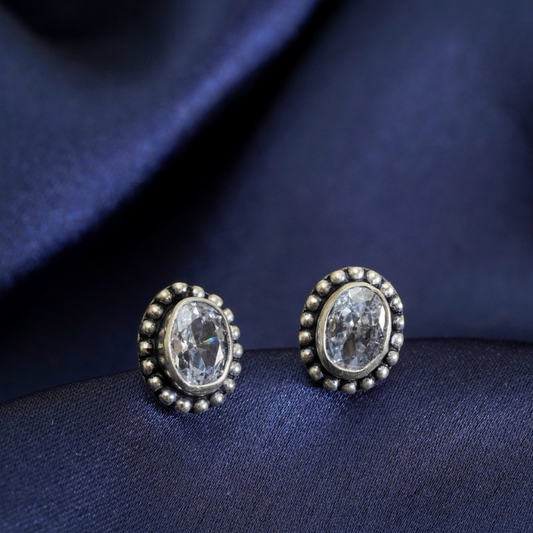 925 Silver Oval Crystal Stud Earrings