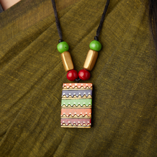 Ira Leher – Multicolor Boho Terracotta Necklace & Earrings Set