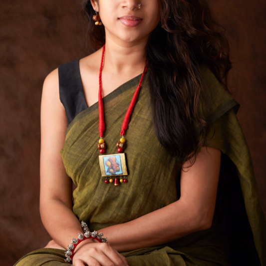 Shrishti's Handcrafted Ganesh Terracotta Necklace – Red Cord Ethnic Jewelry