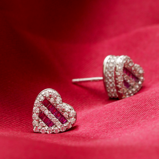 925 Silver Ruby Heart Stud Earrings