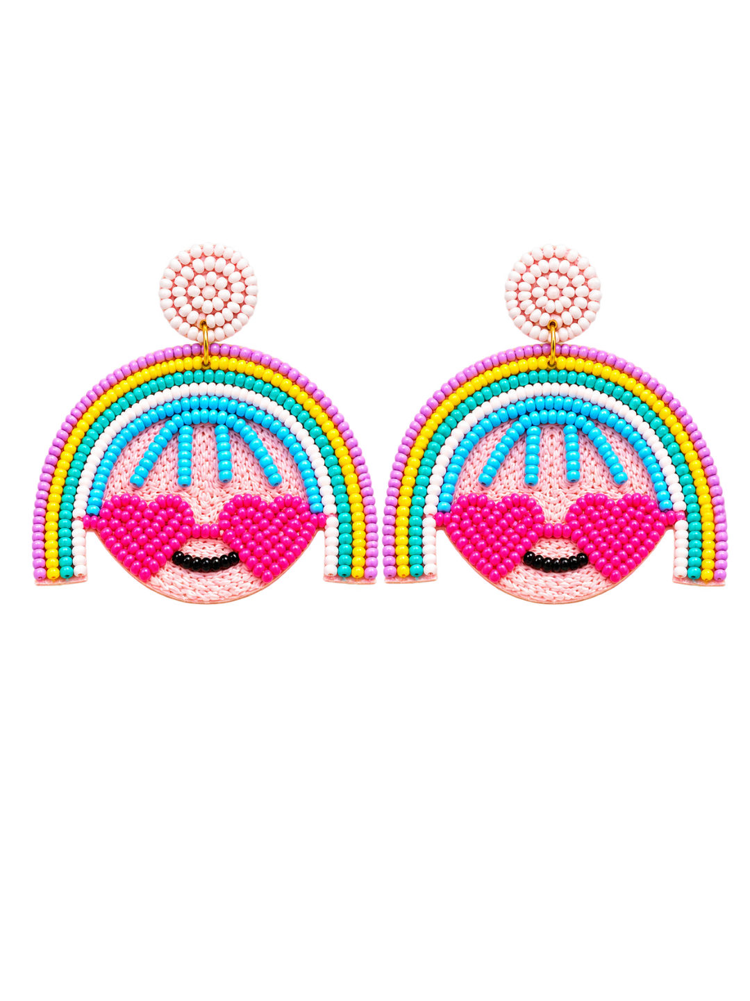 Rainbow Heart Smile Beaded Statement Earrings