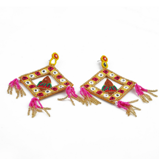 Festive Diya Mirror Frame Drops – Gold/Pink | RIAS