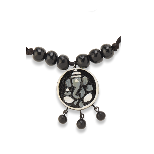 Handcrafted Black & White Ganesha Terracotta Necklace Set