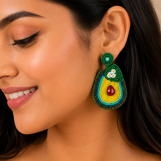 Avocado Bloom Beaded Statement Earrings