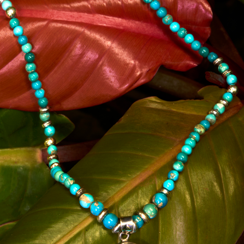 Turquoise Beaded Necklace with Pendant in 925 Sterling Silver | Natural Stone Jewelry