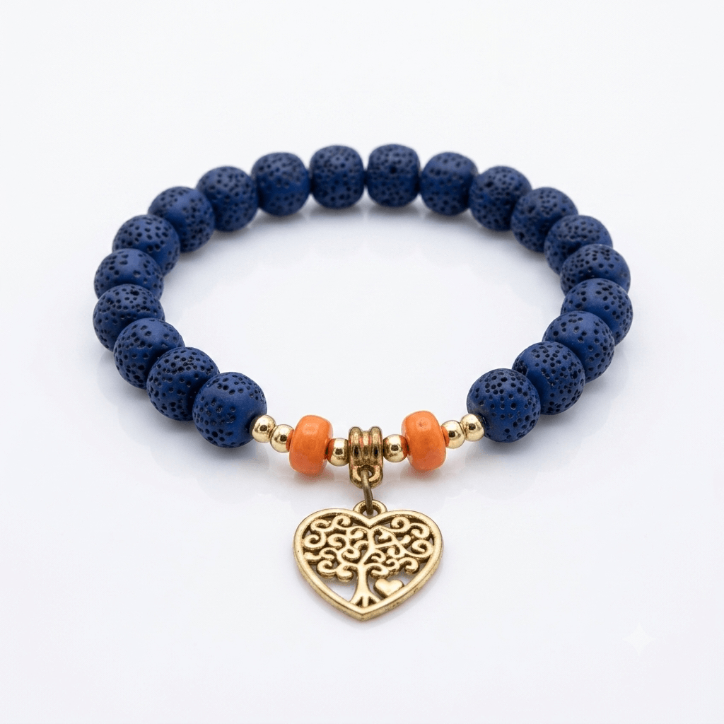 Color Pop Blue Lava Bead Bracelet with Tree of Life Charm