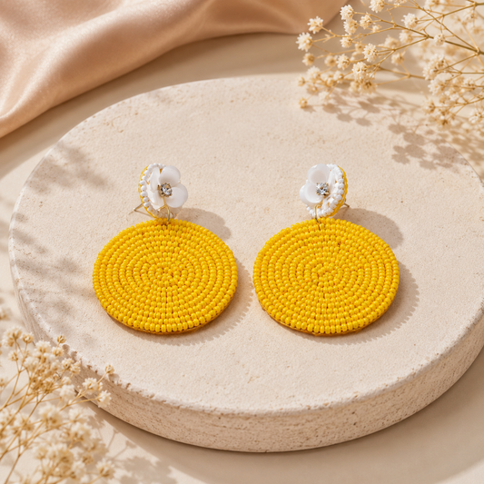 Sunshine Bloom Yellow Beaded Statement Earrings