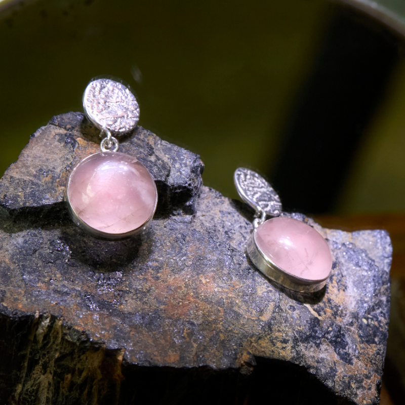 rose quartz drop earrings in 925 sterling silver natural stone jewelry