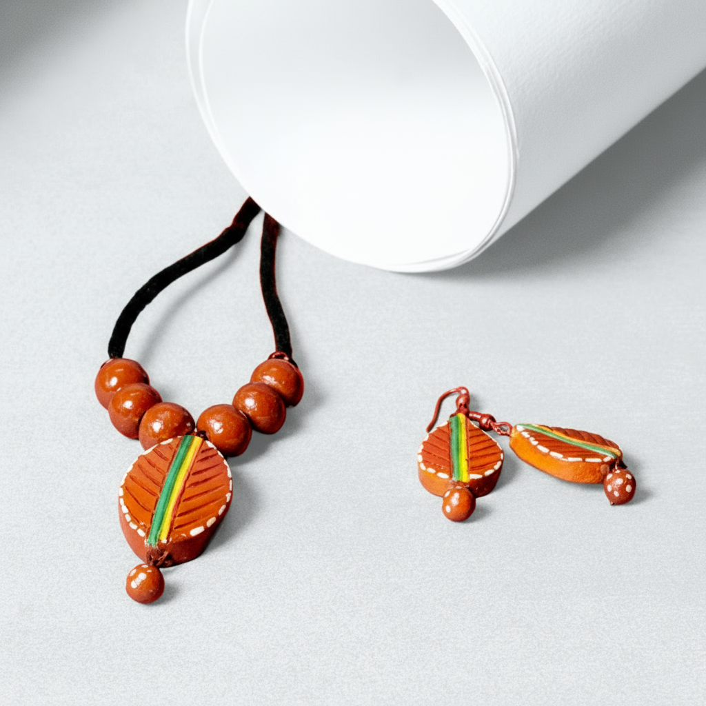 Rajvi's Handcrafted brown terracotta necklace set