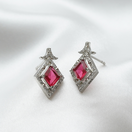 925 Silver Ruby Halo Stud Earrings