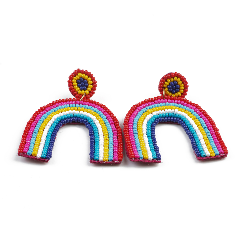 Rainbow Funk Beaded Earrings – Color Pop Statement Style