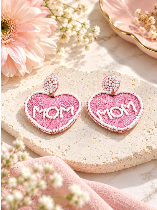 Love Heart Beaded Pink Statement Earrings