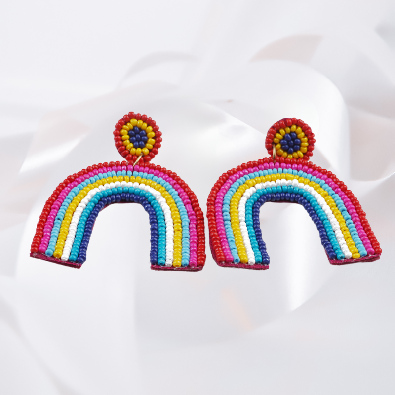 Rainbow Funk Beaded Earrings – Color Pop Statement Style
