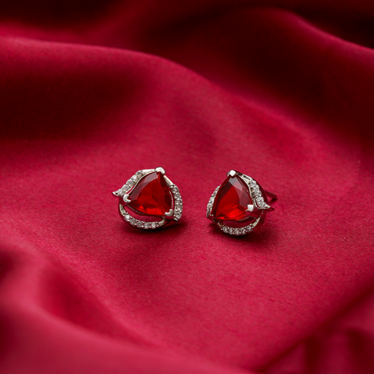 Radiant Ruby Red Teardrop Stud Earrings – 925 Silver with CZ Accents