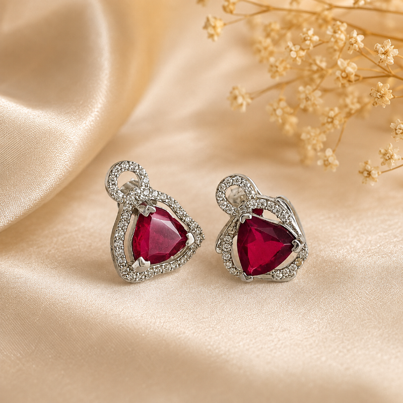Ruby Halo Sterling Silver Stud Earrings