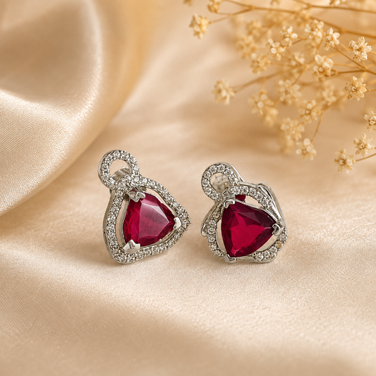 Ruby Halo Sterling Silver Stud Earrings