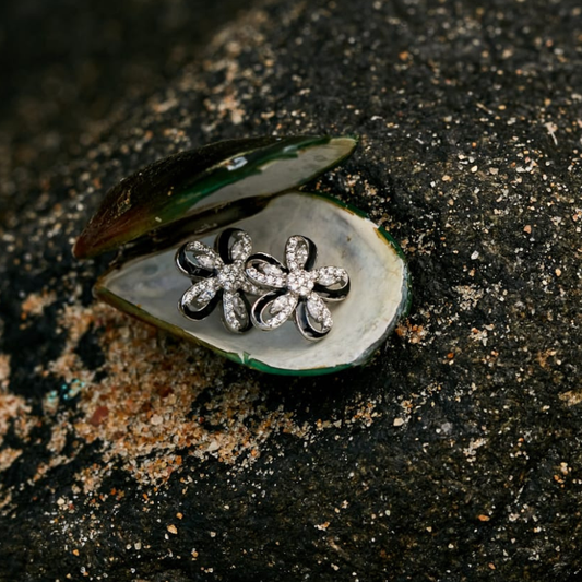 RIAS 925 Sterling Silver Floral Stud Earrings for Women – Crystal Stone Elegant Daily Wear