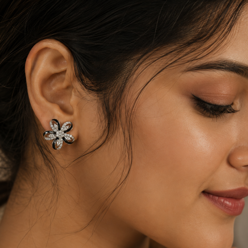 Midnight Bloom Sterling Silver Stud Earrings