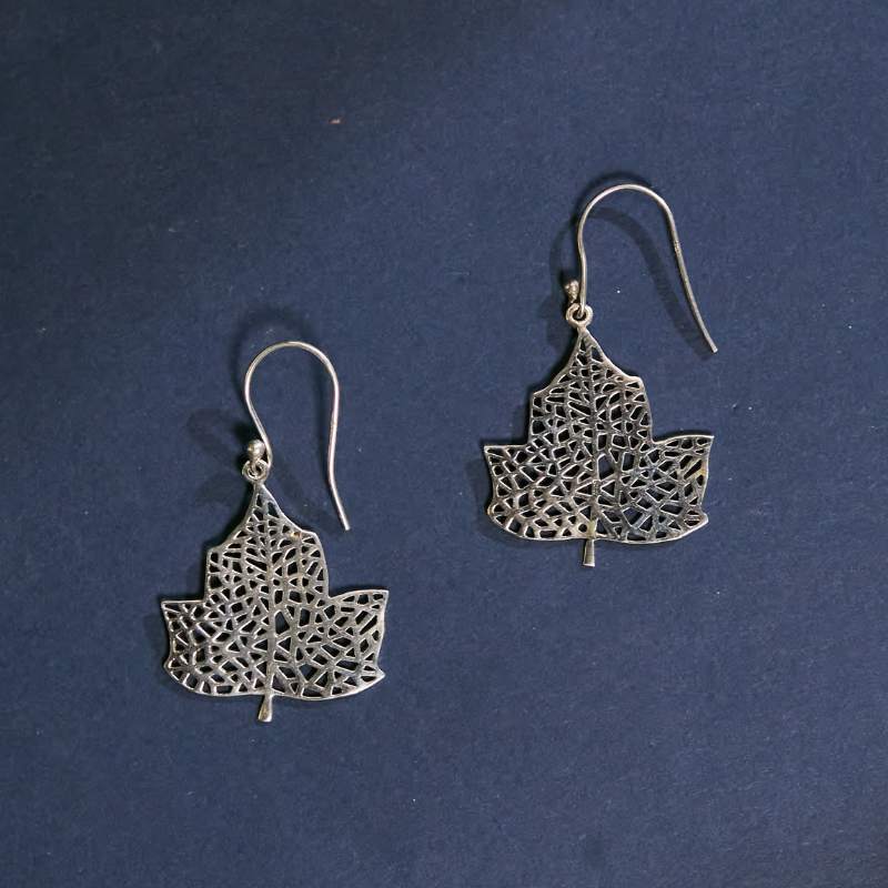 Leaf Silver Drop Earrings in 925 Sterling Silver | Nature Inspired Silver Jewelry