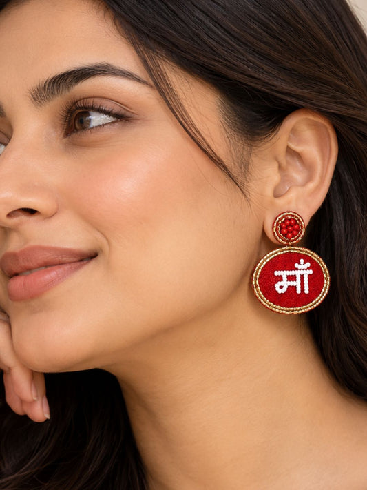 'Maa' Red Beaded Statement Earrings