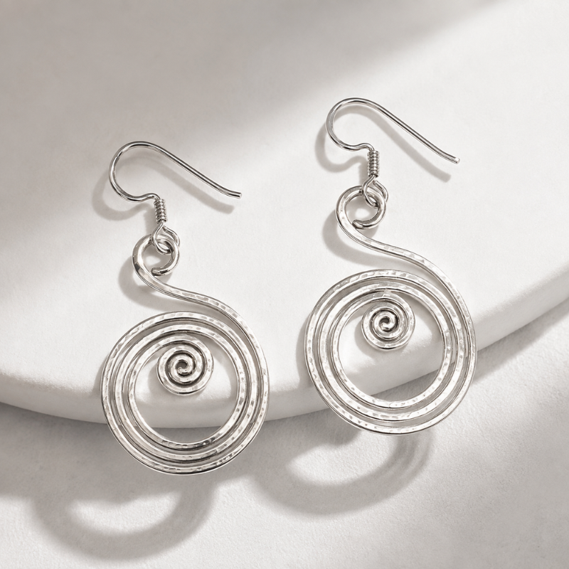 Silver Spiral Earrings - Pure 925 Silver | Handcrafted Spiral Design