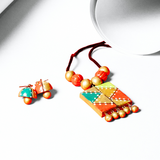 Simran's Colorful Geometric Terracotta Necklace Set