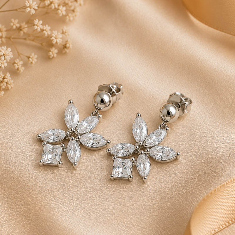 Crystal Blossom Sterling Silver Drop Earrings