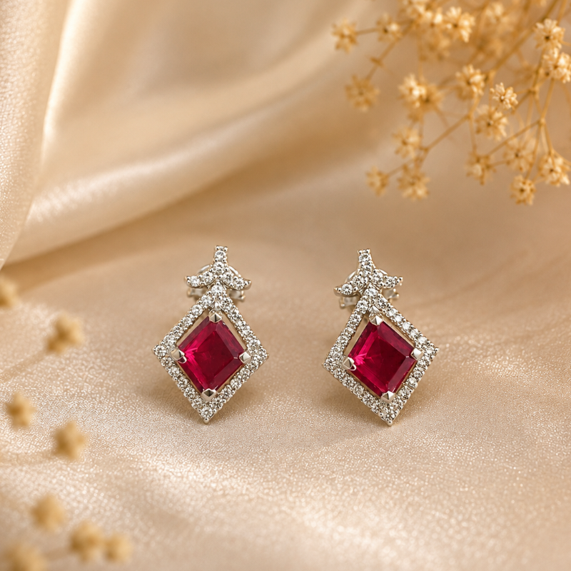 Ruby Radiance Sterling Silver Drop Earrings