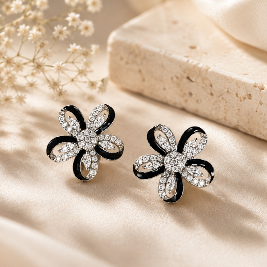 Midnight Bloom Sterling Silver Stud Earrings
