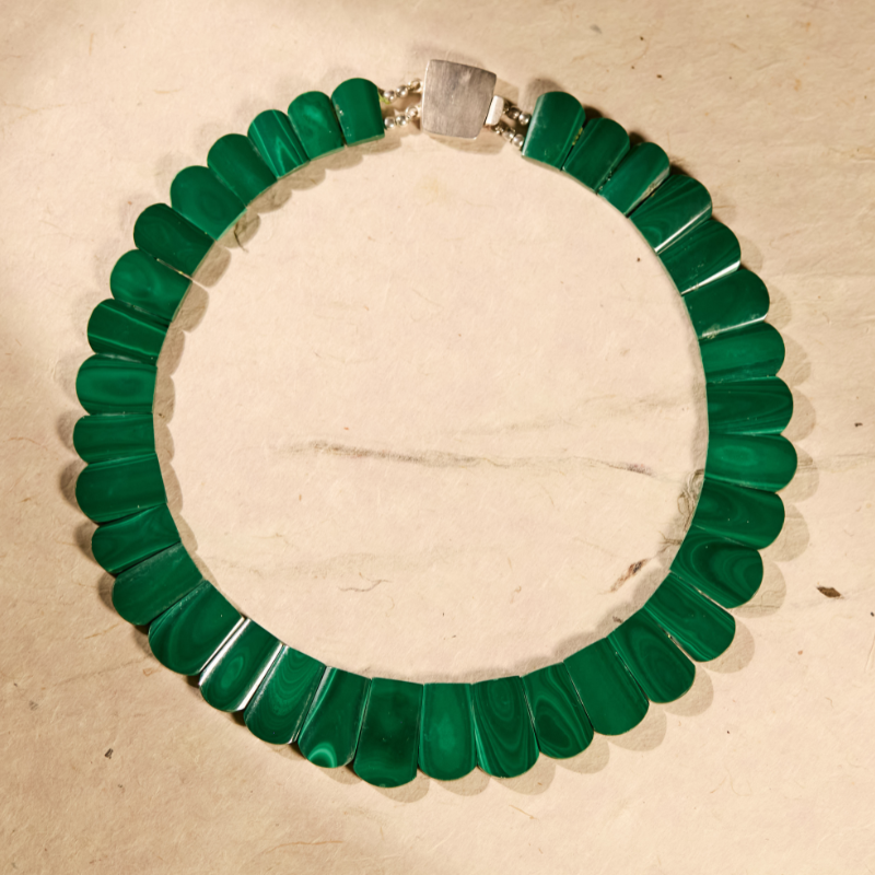 Signature Imperial Malachite Choker | Hand-Carved Natural Gemstone with 925 Sterling Silver