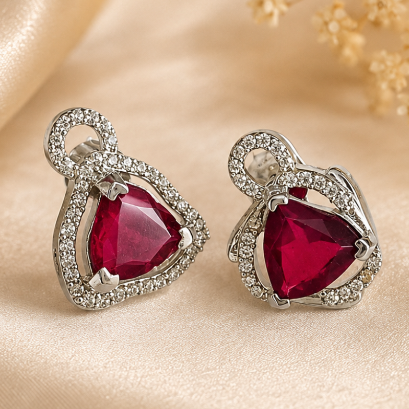 Ruby Halo Sterling Silver Stud Earrings