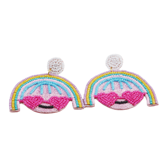 Rainbow Emoji Handmade Beaded Earrings – Heart Eyes Statement Jewelry by RIAS