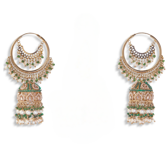 Rajeshwari's Emerald Green Kundan Bridal Jhumka Earrings with Maang Tikka – Heritage Wedding Jewelry