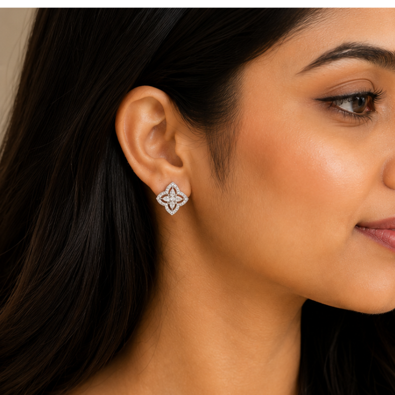 Celestial Bloom Sterling Silver Stud Earrings