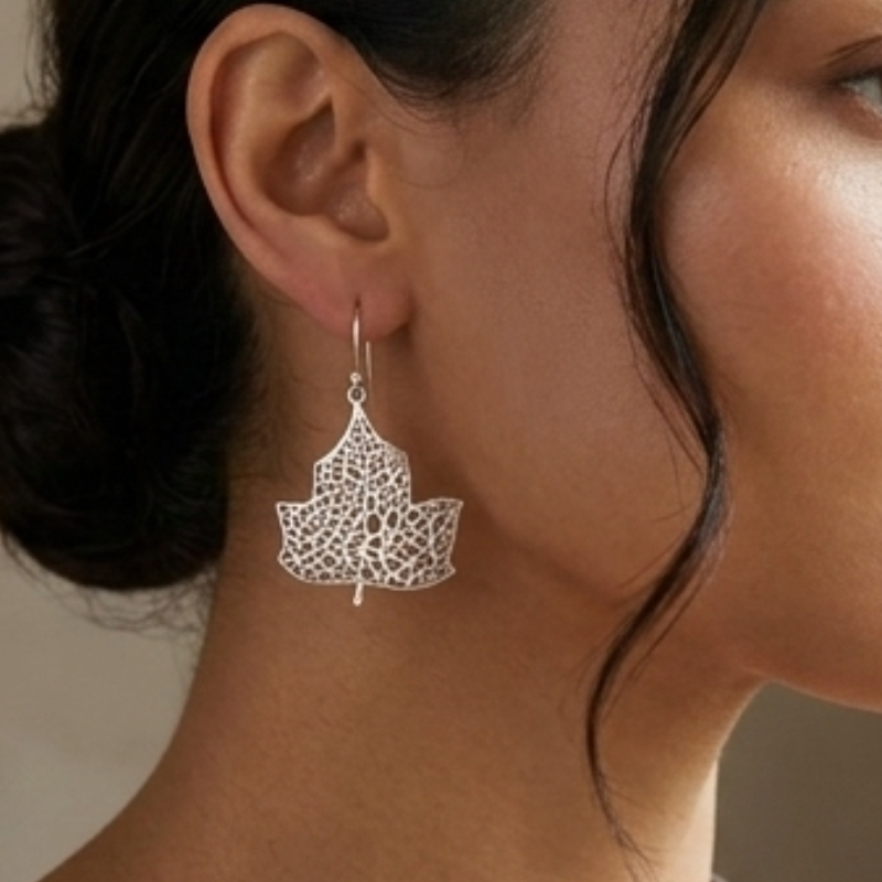 Leaf Silver Drop Earrings in 925 Sterling Silver | Nature Inspired Silver Jewelry