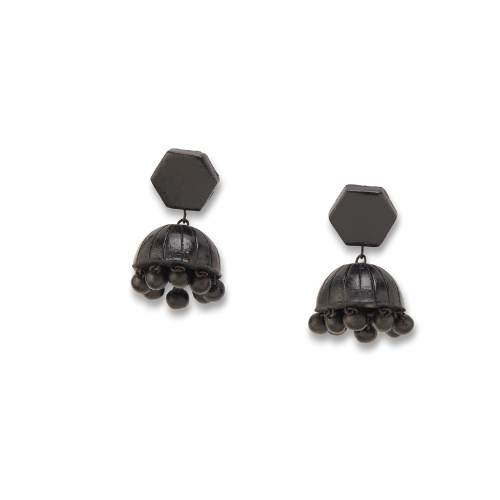Noir Charm – Handcrafted Terracotta Bead & Jhumka Set