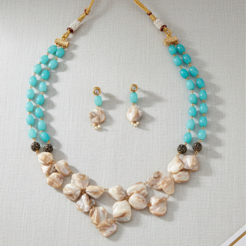 Azure Pearl Cascade Necklace Set
