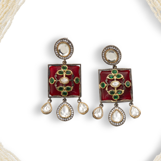 Rajnandini's Red & Green Kundan Meenakari Necklace Set with Earrings – Handcrafted Bridal Jewelry