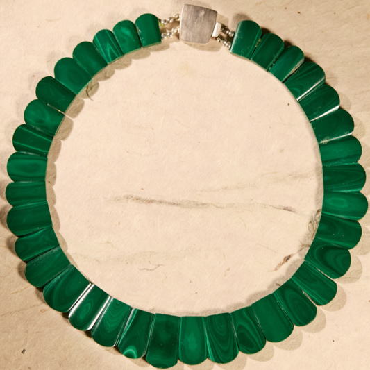 Signature Imperial Malachite Choker | Hand-Carved Natural Gemstone with 925 Sterling Silver