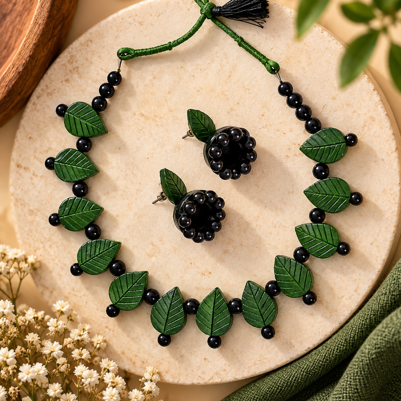 Vanya Leaf Terracotta Necklace Set