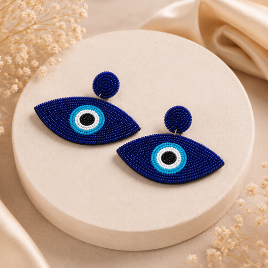 Evil Eye Blue Beaded Statement Earrings