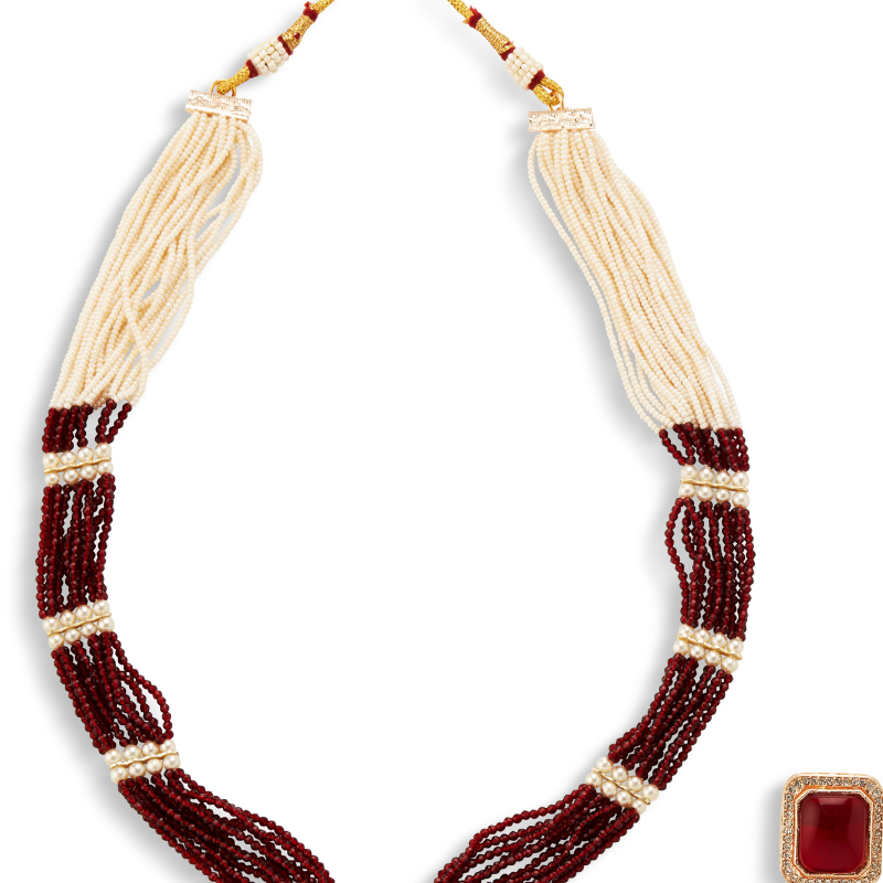 Charulata's Red & Pearl Kundan Meenakari Necklace Set with Earrings – Heritage Bridal Jewelry